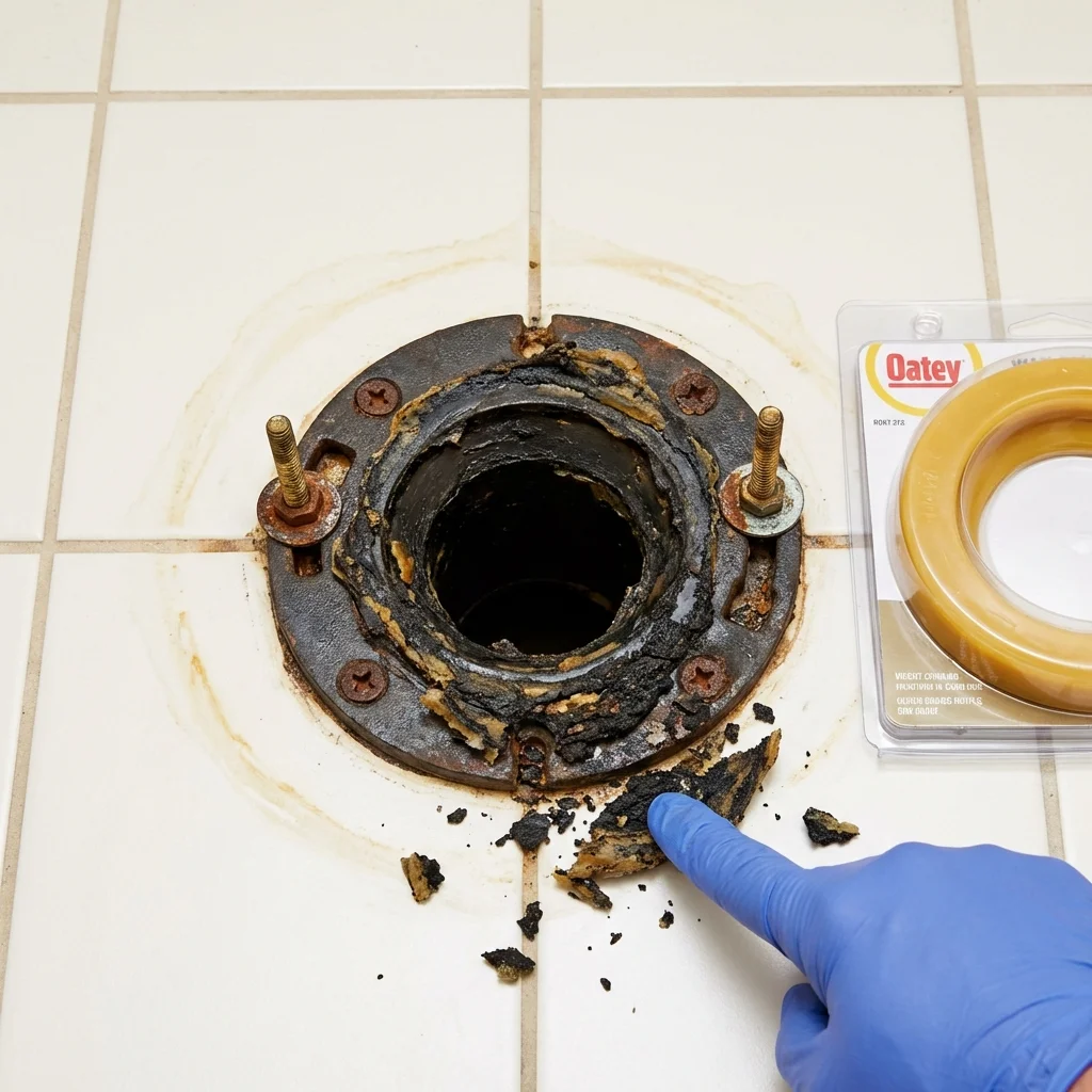 Failed wax ring showing water seepage at the base of a toilet in a Prestonsburg, KY home