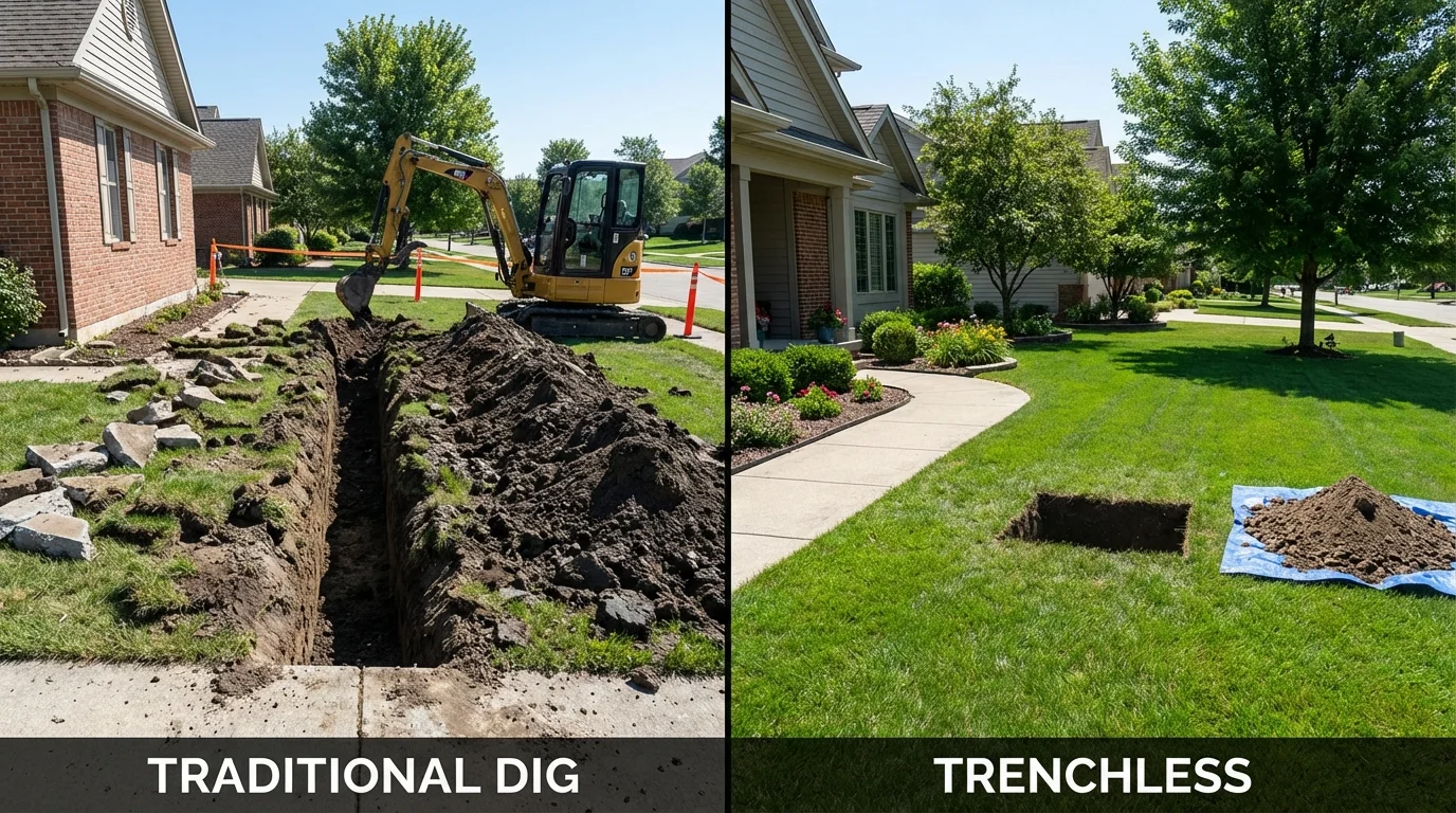 Trenchless sewer repair with minimal yard damage versus traditional excavation in Prestonsburg, KY
